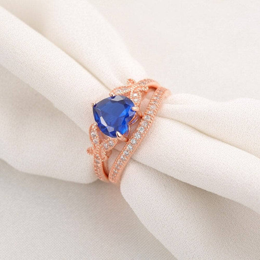 2.2ct Rose Gold Blue Heart Created Diamond Ring Set-Black Diamonds New York