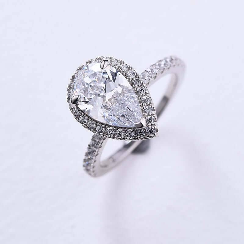 2.2ct Simulated Diamond Pear Cut Halo Engagement Ring-Black Diamonds New York