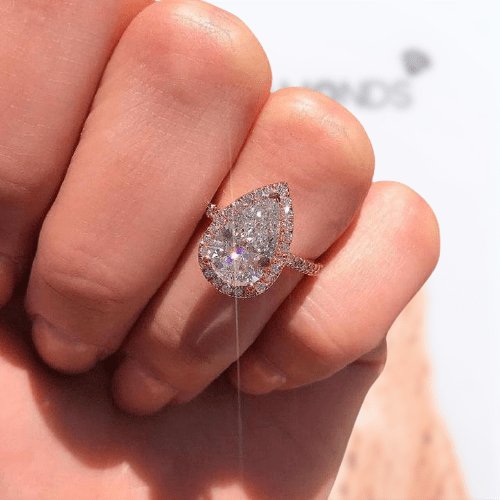 2.2ct Sona Simulated Diamond Pear Cut Halo Engagement Ring-Black Diamonds New York