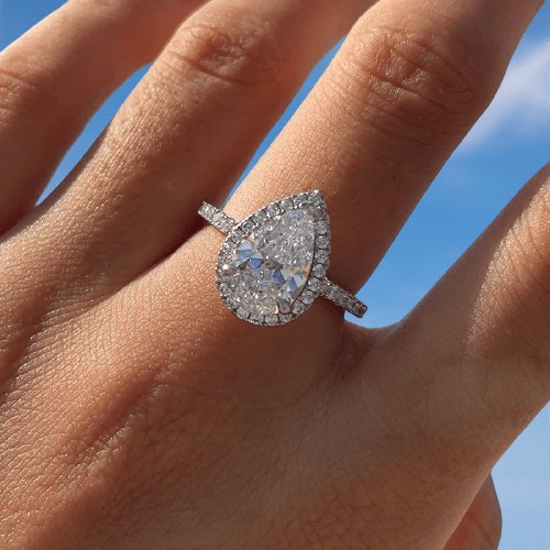 2.2ct Simulated Diamond Pear Cut Halo Engagement Ring-Black Diamonds New York
