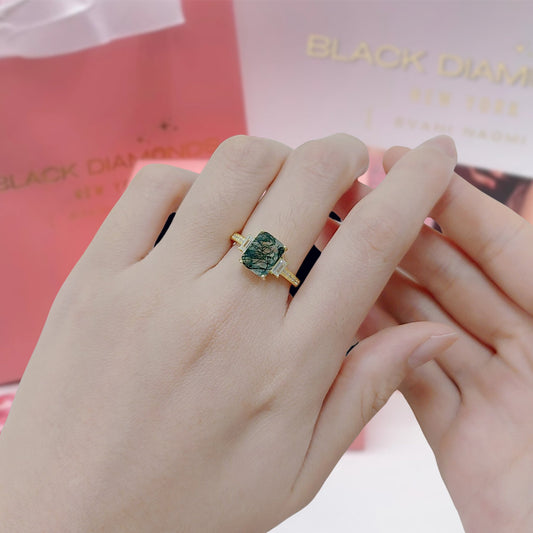 2.38 ct Emerald Cut Natural Gemstone There Stone Engagement Ring - Black Diamonds New York