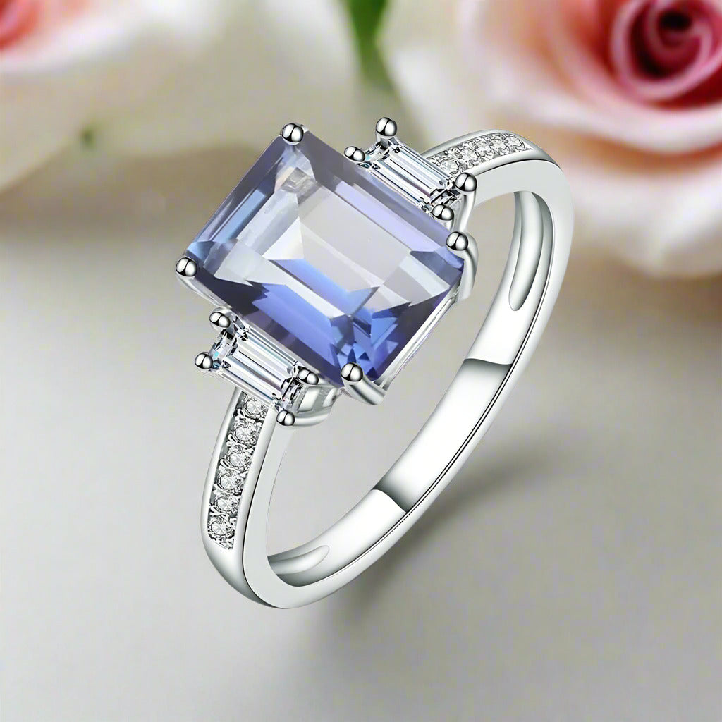 2.38 ct Emerald Cut Natural Gemstone There Stone Engagement Ring-Black Diamonds New York