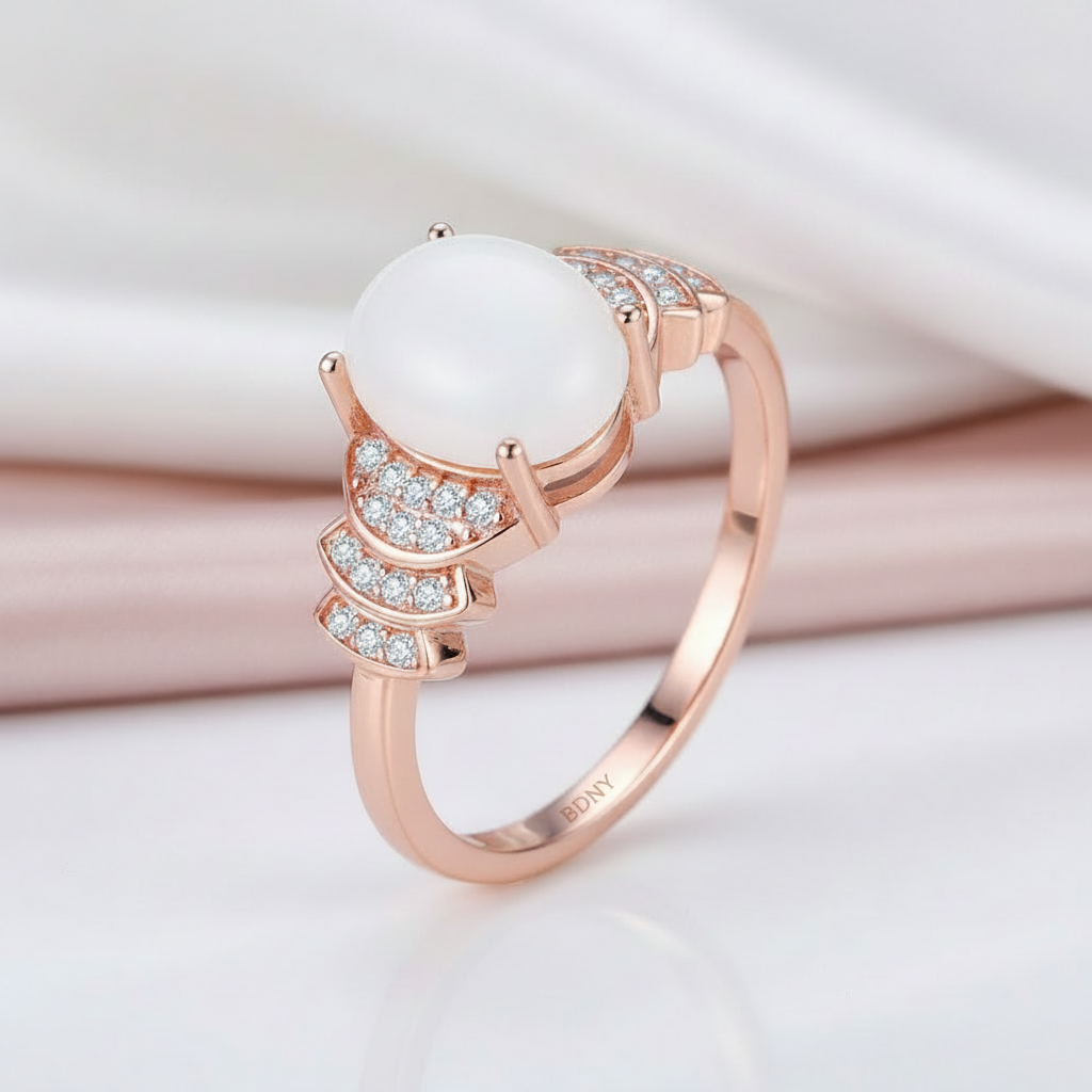 2.3ct Nephrite White Rhinestone Rose Gold Ring-Black Diamonds New York