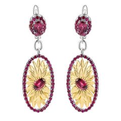 2.40Ct Natural Rhodolite Garnet Sunflower Drop Earrings