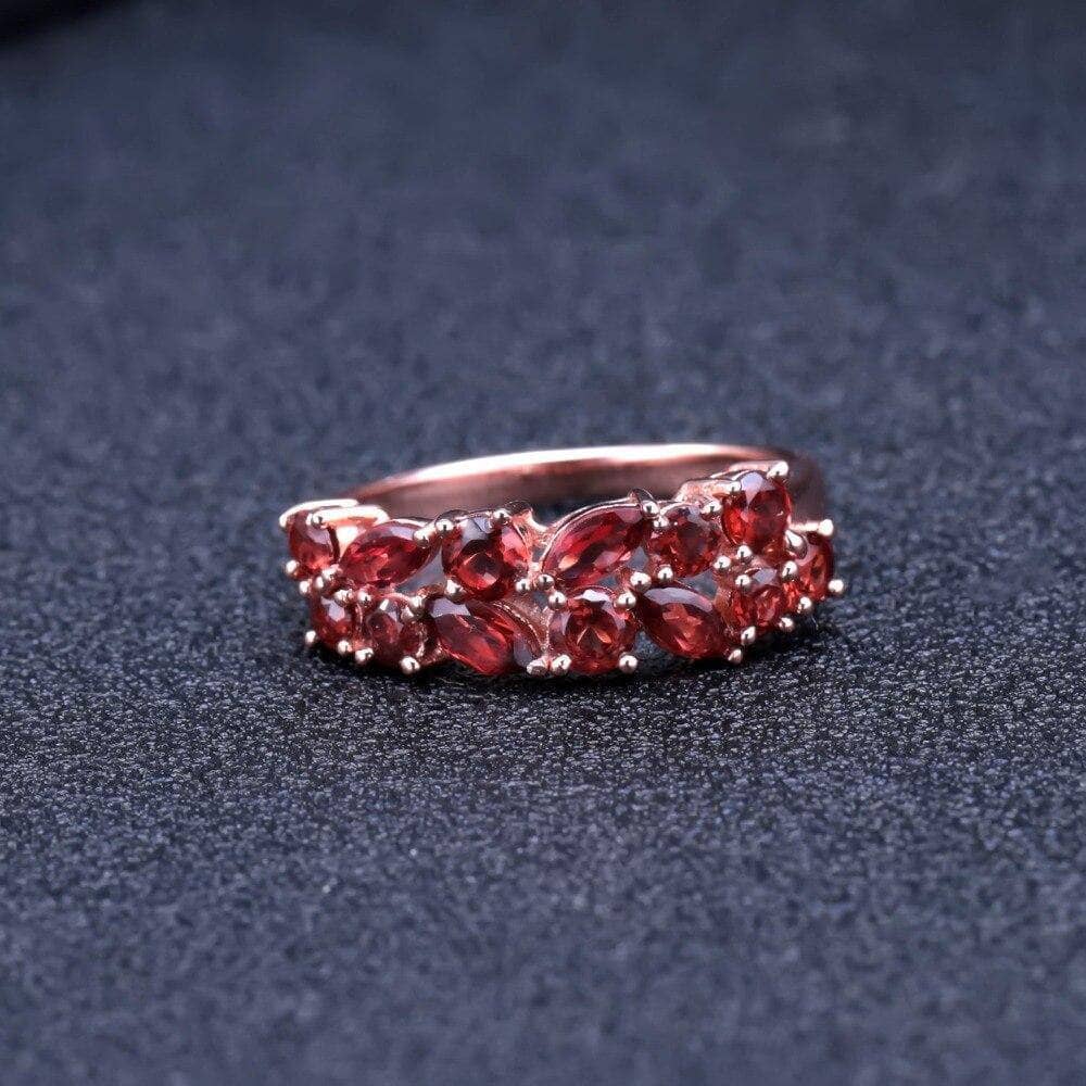 2.47Ct Natural Red Garnet Gemstone Rose Gold Plated Rings-Black Diamonds New York