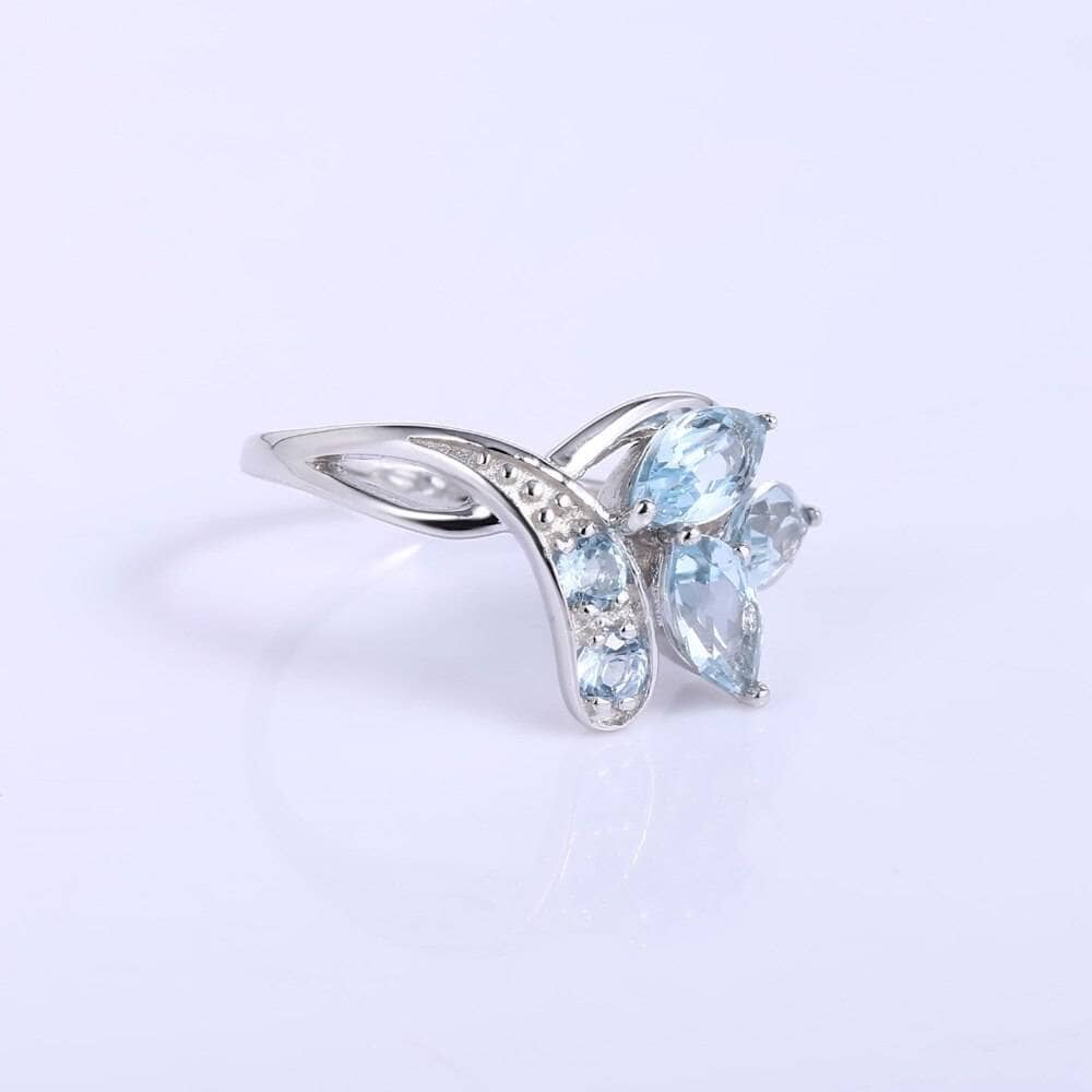 2.4Ct Natural Sky Blue Topaz Leaves Gemstone Ring-Black Diamonds New York