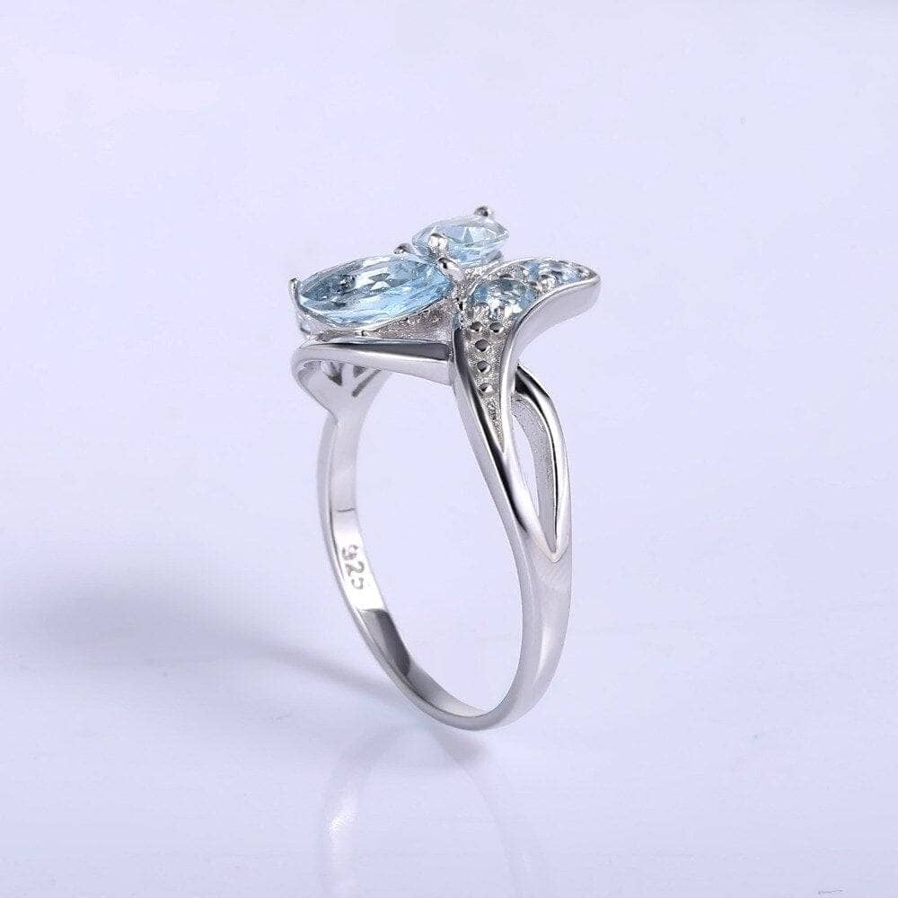 2.4Ct Natural Sky Blue Topaz Leaves Gemstone Ring-Black Diamonds New York