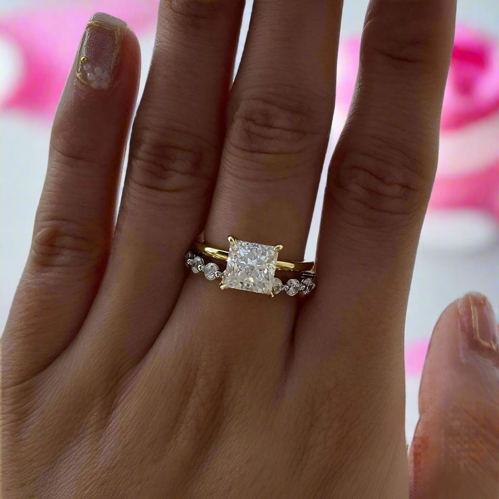 2.5 Carat Princess Cut Yellow Gold Ring Set-Black Diamonds New York