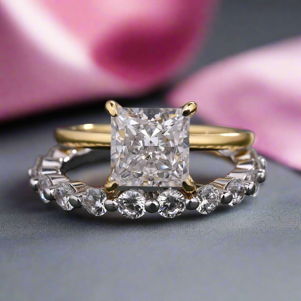 2.5 Carat Princess Cut Yellow Gold Ring Set-Black Diamonds New York