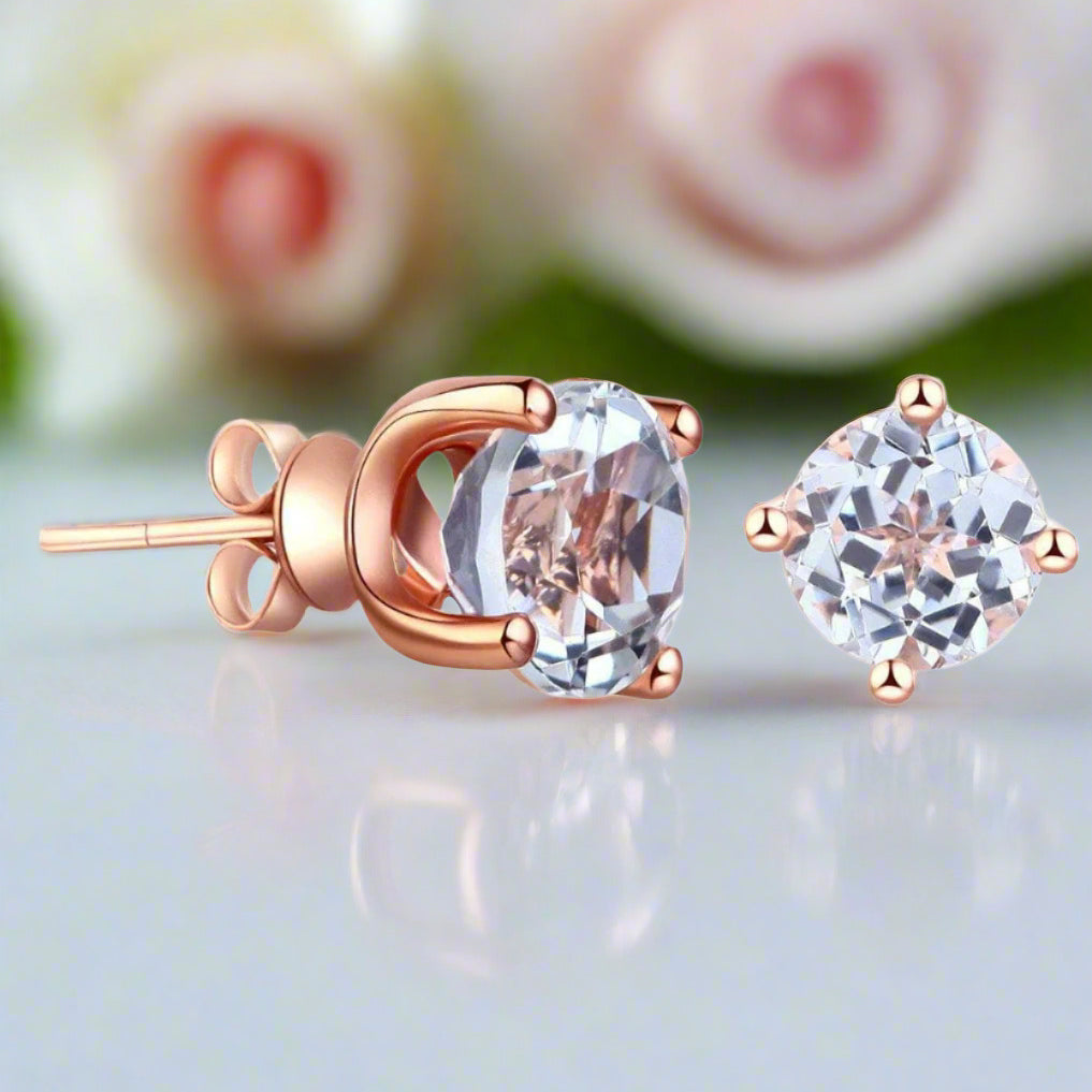 2.5 Ct Clear Topaz Solid 14k Rose Gold Stud Earrings-Black Diamonds New York