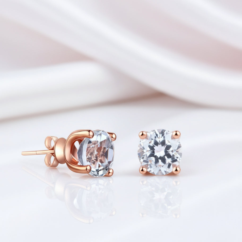 2.5 Ct Clear Topaz Solid 14k Rose Gold Stud Earrings-Black Diamonds New York
