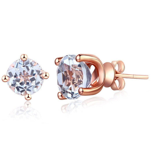 2.5 Ct Natural Clear Topaz Solid 14K Rose Gold Stud Earrings - Black Diamonds New York