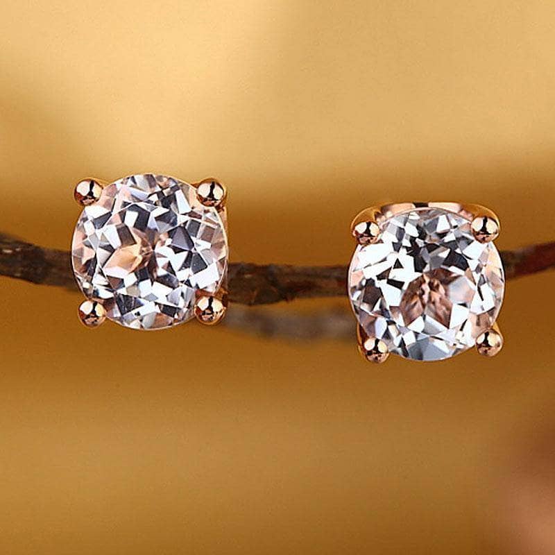 2.5 Ct Natural Clear Topaz Solid 14K Rose Gold Stud Earrings-Black Diamonds New York