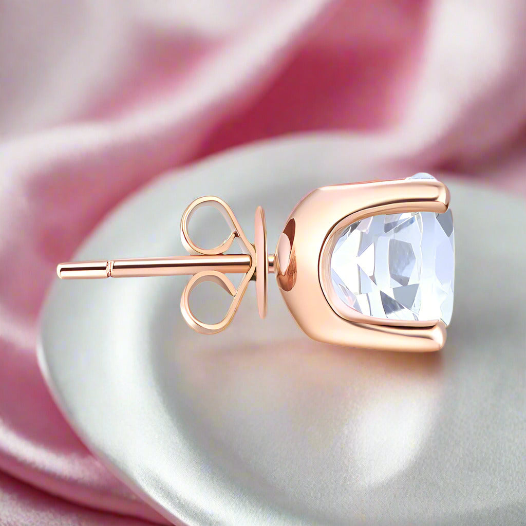2.5 Ct Clear Topaz Solid 14k Rose Gold Stud Earrings-Black Diamonds New York