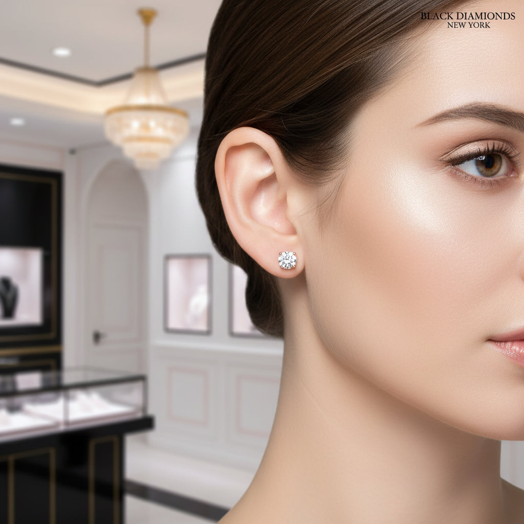 2.5 Ct Clear Topaz Solid 14k Rose Gold Stud Earrings-Black Diamonds New York