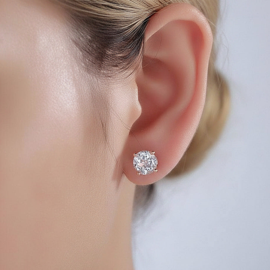 2.5 Ct Clear Topaz Solid 14k Rose Gold Stud Earrings-Black Diamonds New York