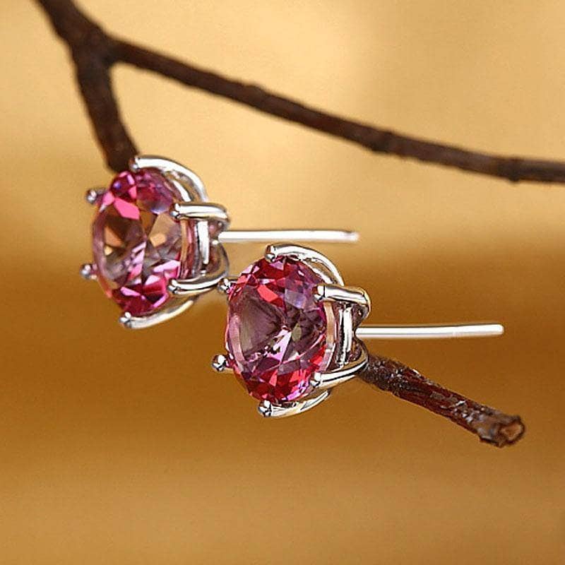 2.5 Ct Natural Pink Topaz Earrings 6 Claws Prong Classic 14K White Gold Stud Earrings-Black Diamonds New York