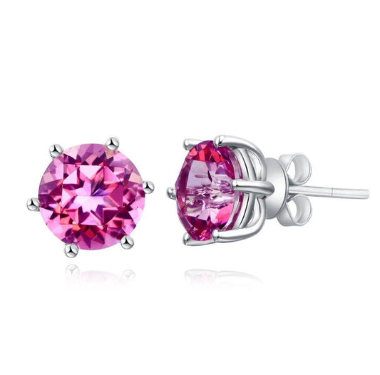 2.5 Ct Natural Pink Topaz Earrings 6 Claws Prong Classic 14K White Gold Stud Earrings-Black Diamonds New York