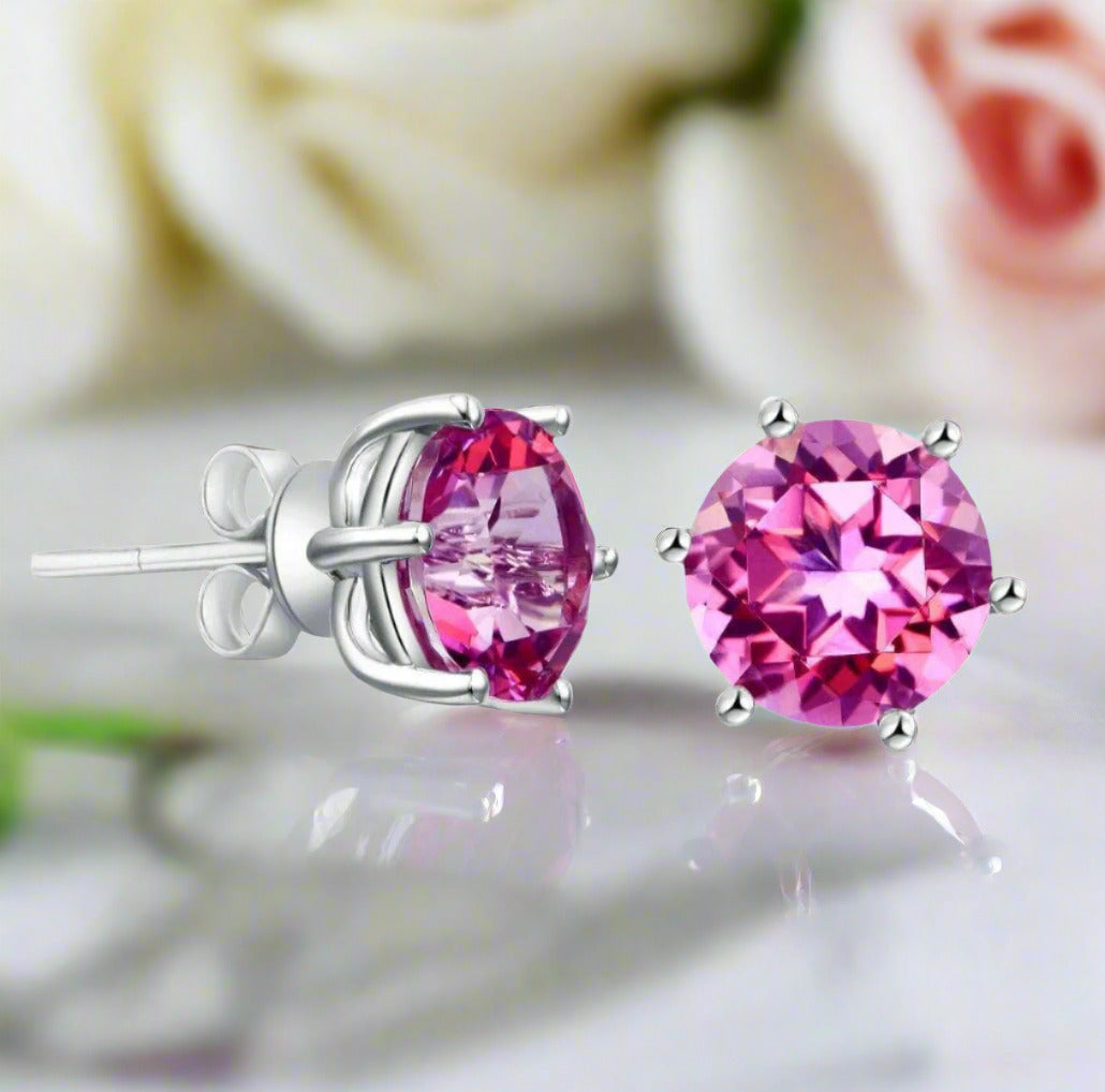 2.5 Ct Pink Topaz Stud Earrings-Black Diamonds New York
