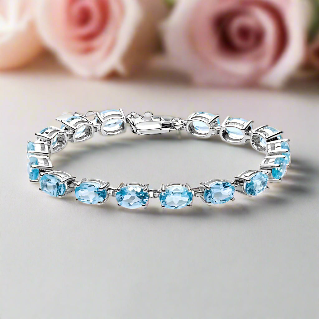25.26 Ctw Natural Sky Blue Topaz Tennis Bracelet-Black Diamonds New York