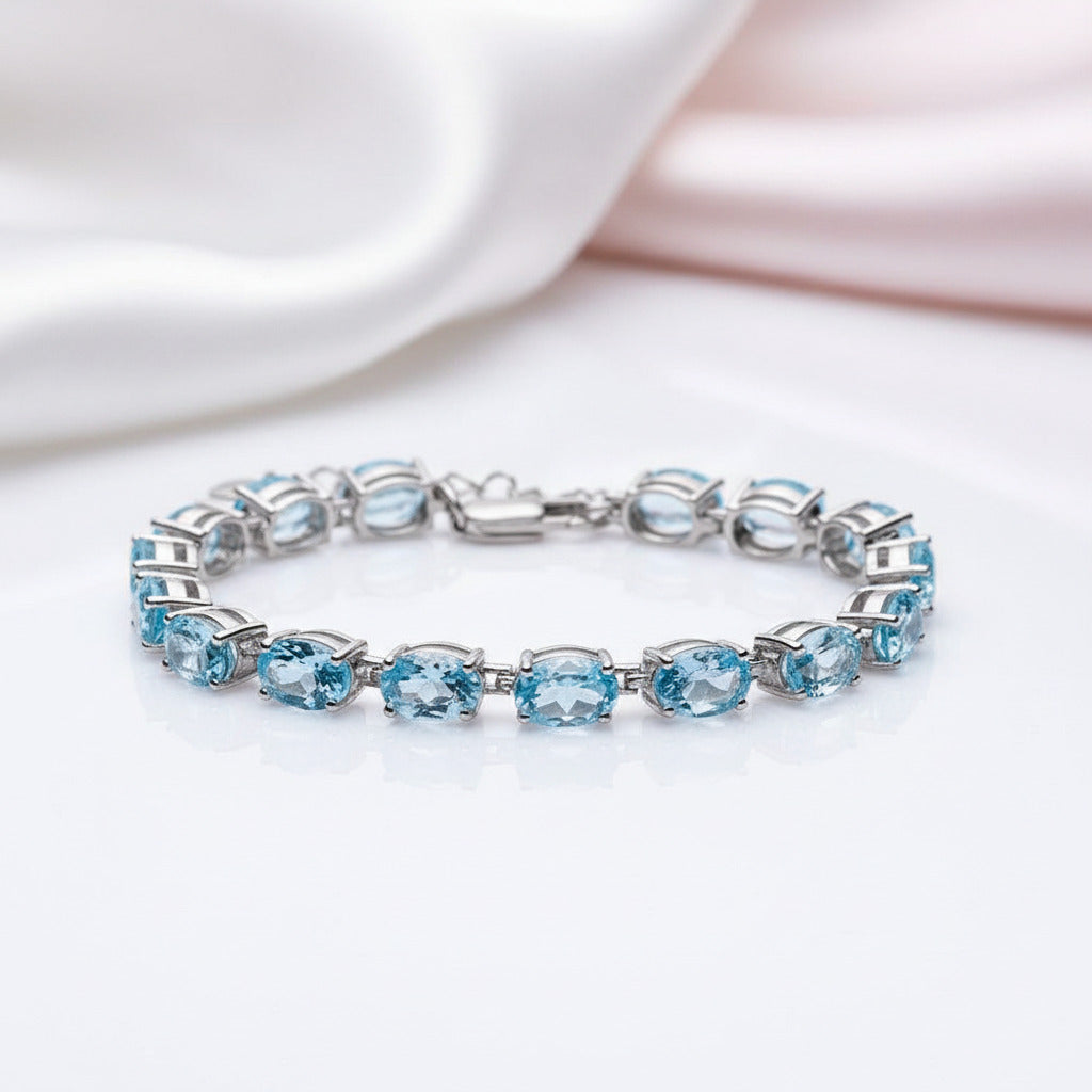 25.26 Ctw Sky Blue Topaz Tennis Bracelet-Black Diamonds New York