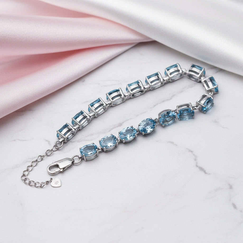 25.26 Ctw Sky Blue Topaz Tennis Bracelet-Black Diamonds New York