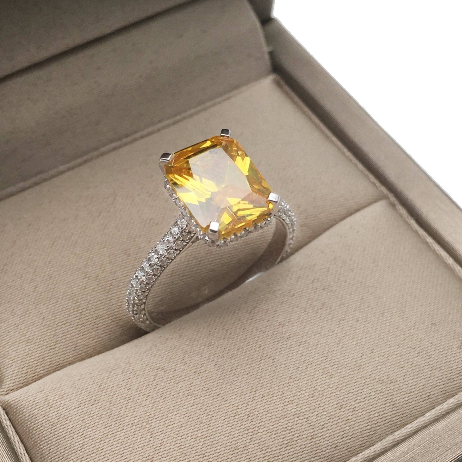 2.5ct Emerald Cut Yellow Diamond Engagement Ring-Black Diamonds New York