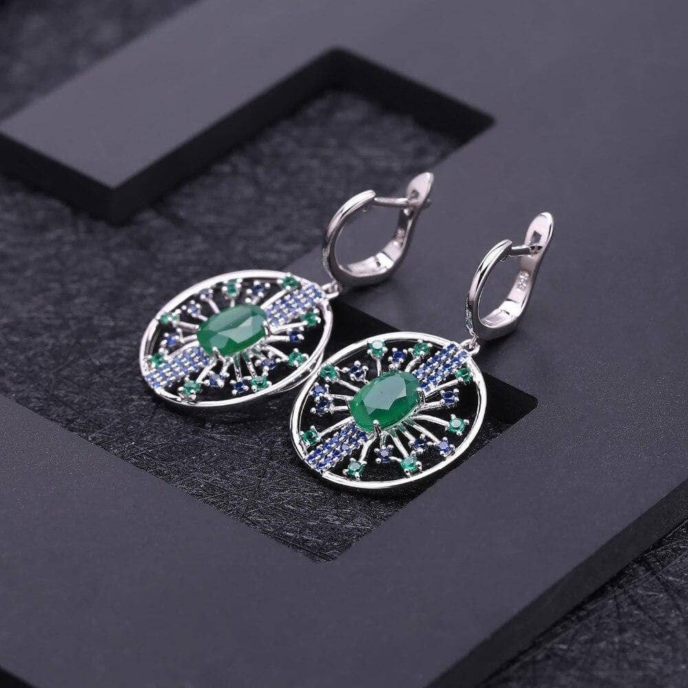 2.5Ct Natural Agate Gemstone Drop Earrings-Black Diamonds New York