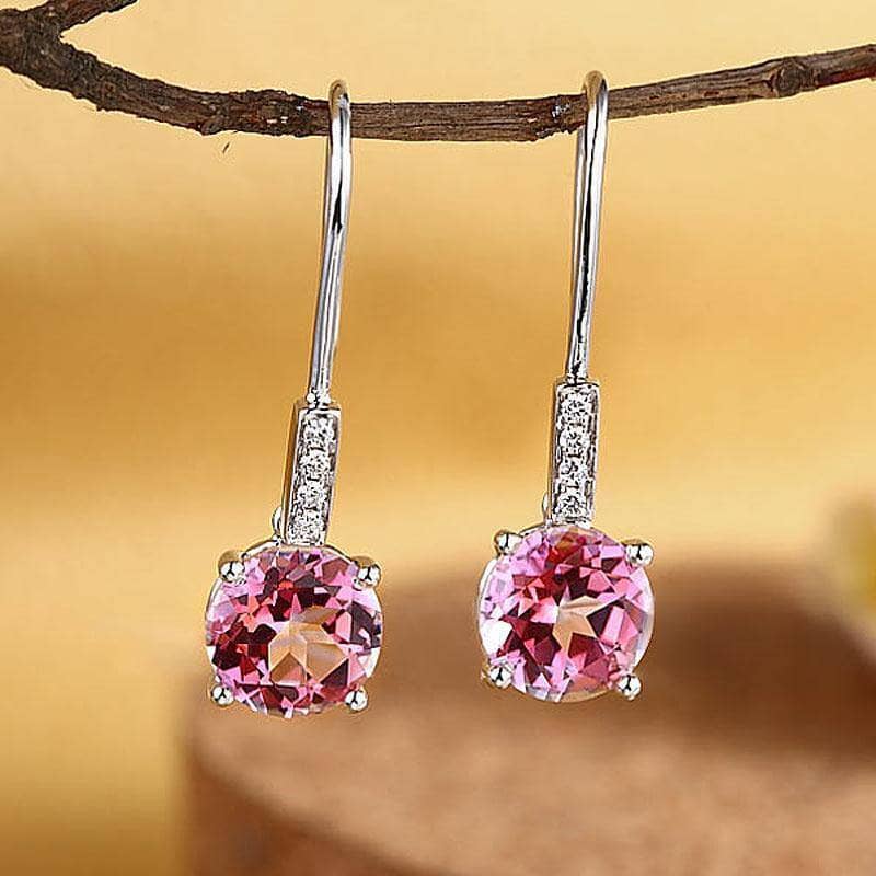 2.5ct Natural Pink Topaz 14K White Gold Dangle Earrings KE7008 - Black Diamonds New York