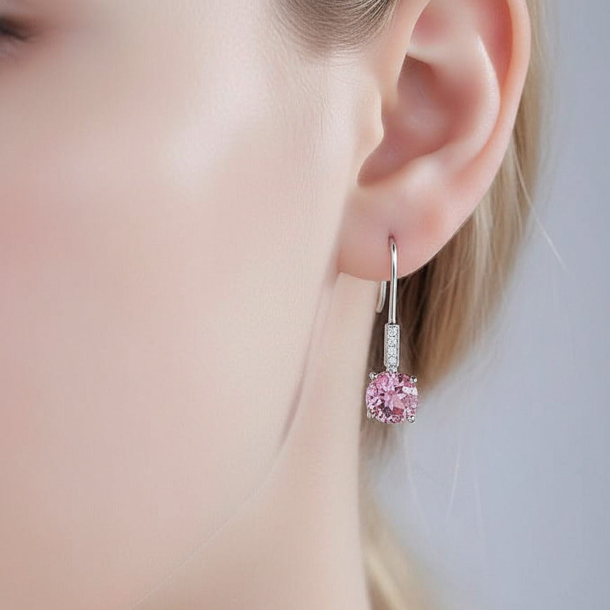 2.5ct Pink Topaz 14k White Gold Dangle Earrings-Black Diamonds New York