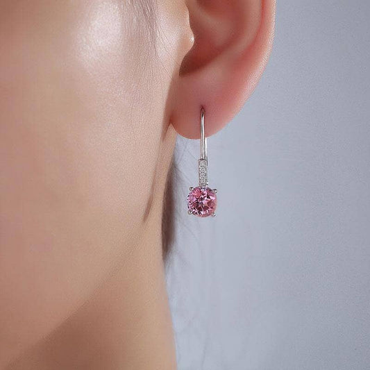 2.5ct Natural Pink Topaz 14K White Gold Dangle Earrings-Black Diamonds New York