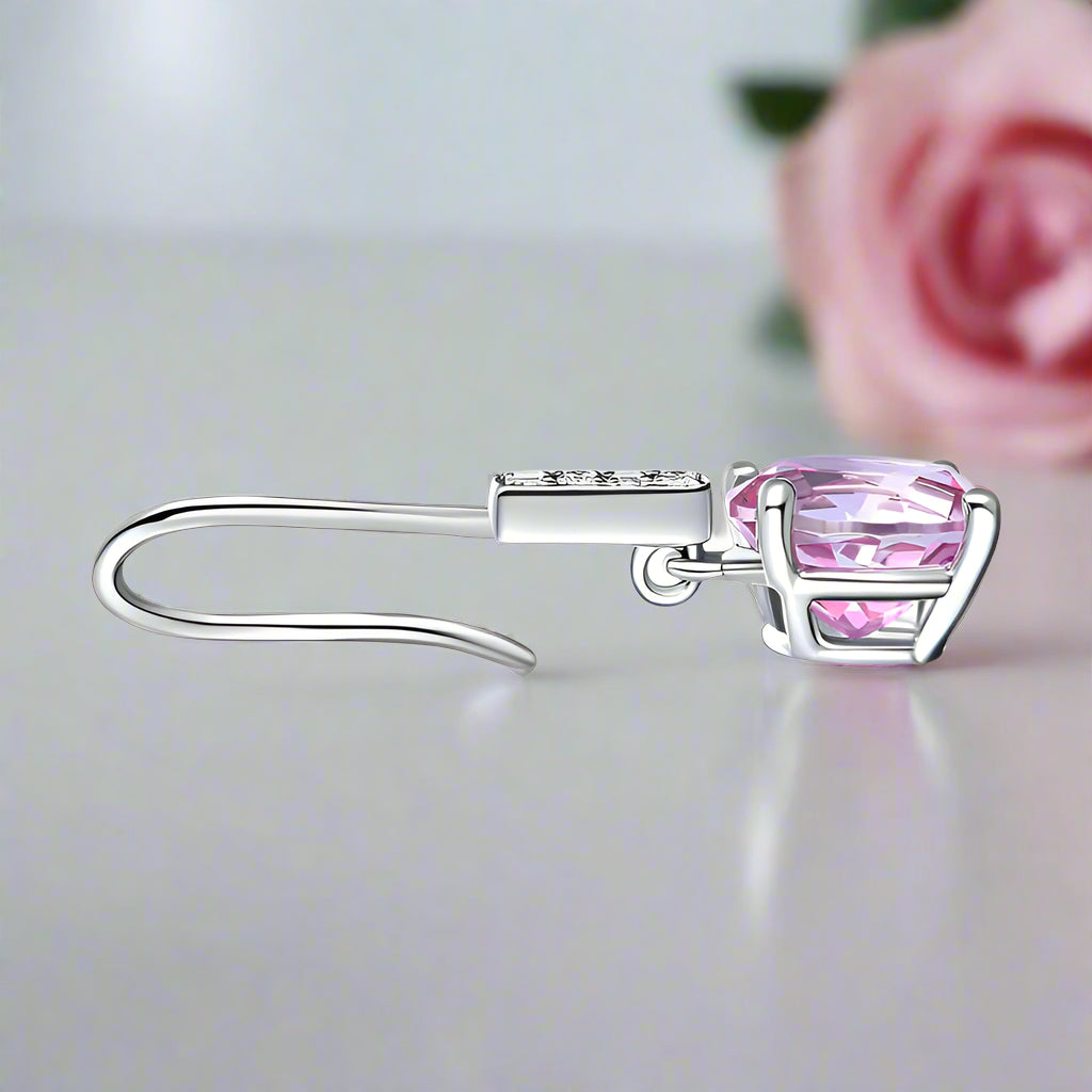 2.5ct Natural Pink Topaz 14k White Gold Dangle Earrings-Black Diamonds New York
