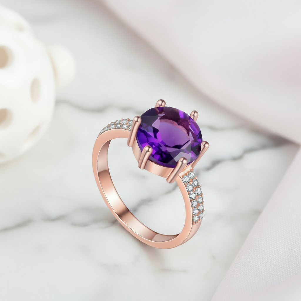 2.5ct Purple Amethyst Rose Gold Ring-Black Diamonds New York