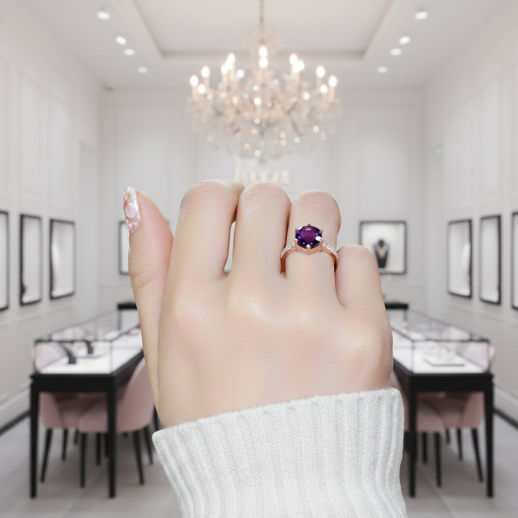 2.5ct Purple Amethyst Rose Gold Ring-Black Diamonds New York