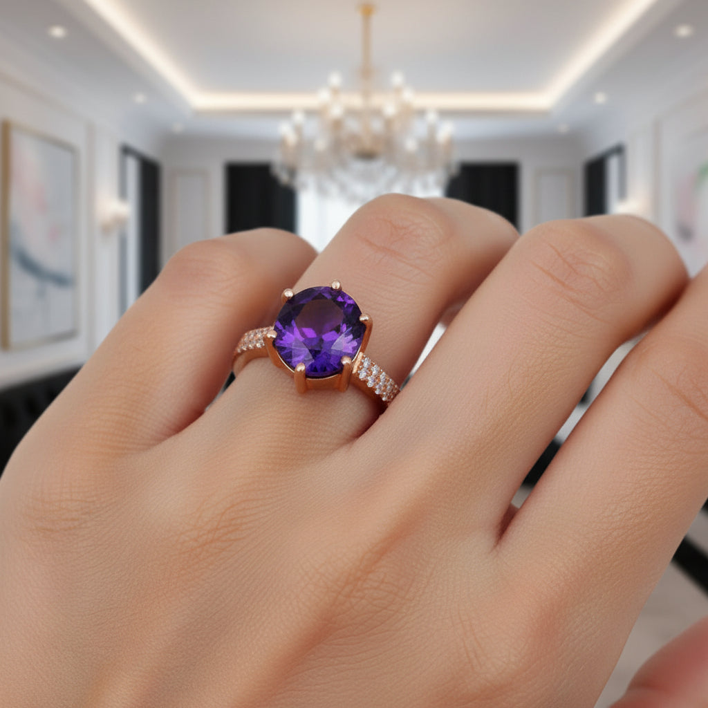 2.5ct Purple Amethyst Rose Gold Ring-Black Diamonds New York