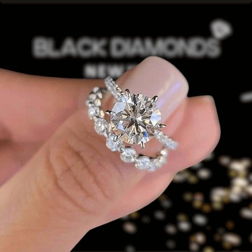2.5ct Round Cut Sona Simulated Diamonds Bridal Ring Set-Black Diamonds New York