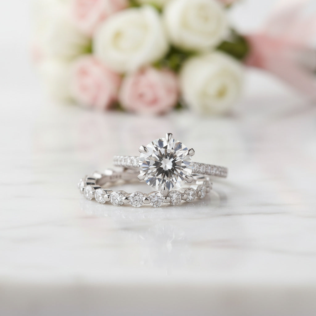 2.5ct Round Cut Simulated Diamond Options Bridal Ring Set-Black Diamonds New York