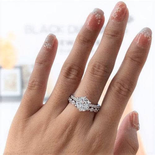 2.5ct Round Cut Simulated Diamonds Bridal Ring Set-Black Diamonds New York