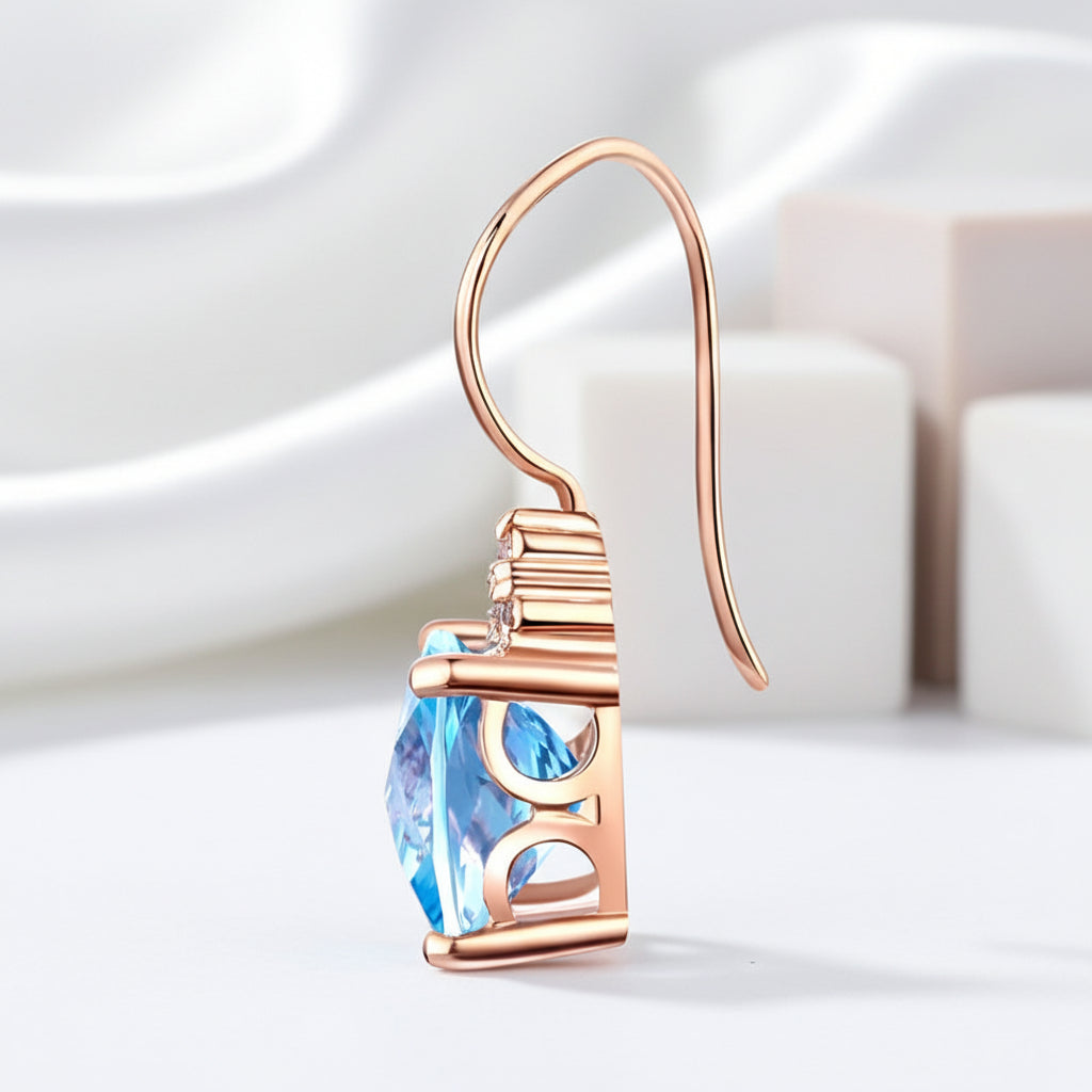 14k Rose Gold Cushion Swiss Blue Topaz with 0.07ct Natural Diamonds Earrings-Black Diamonds New York