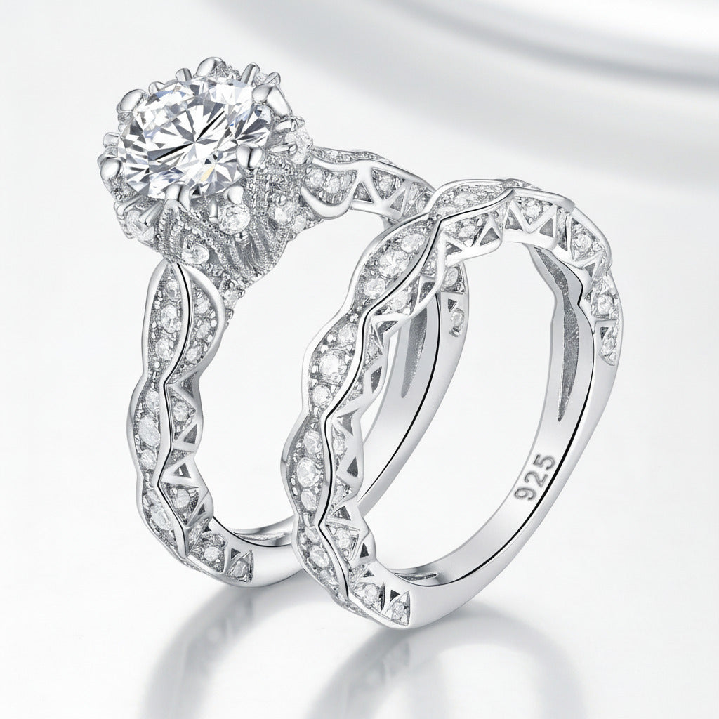 2.6Ct White Round Cut Diamond Option Vintage Option Ring Set-Black Diamonds New York