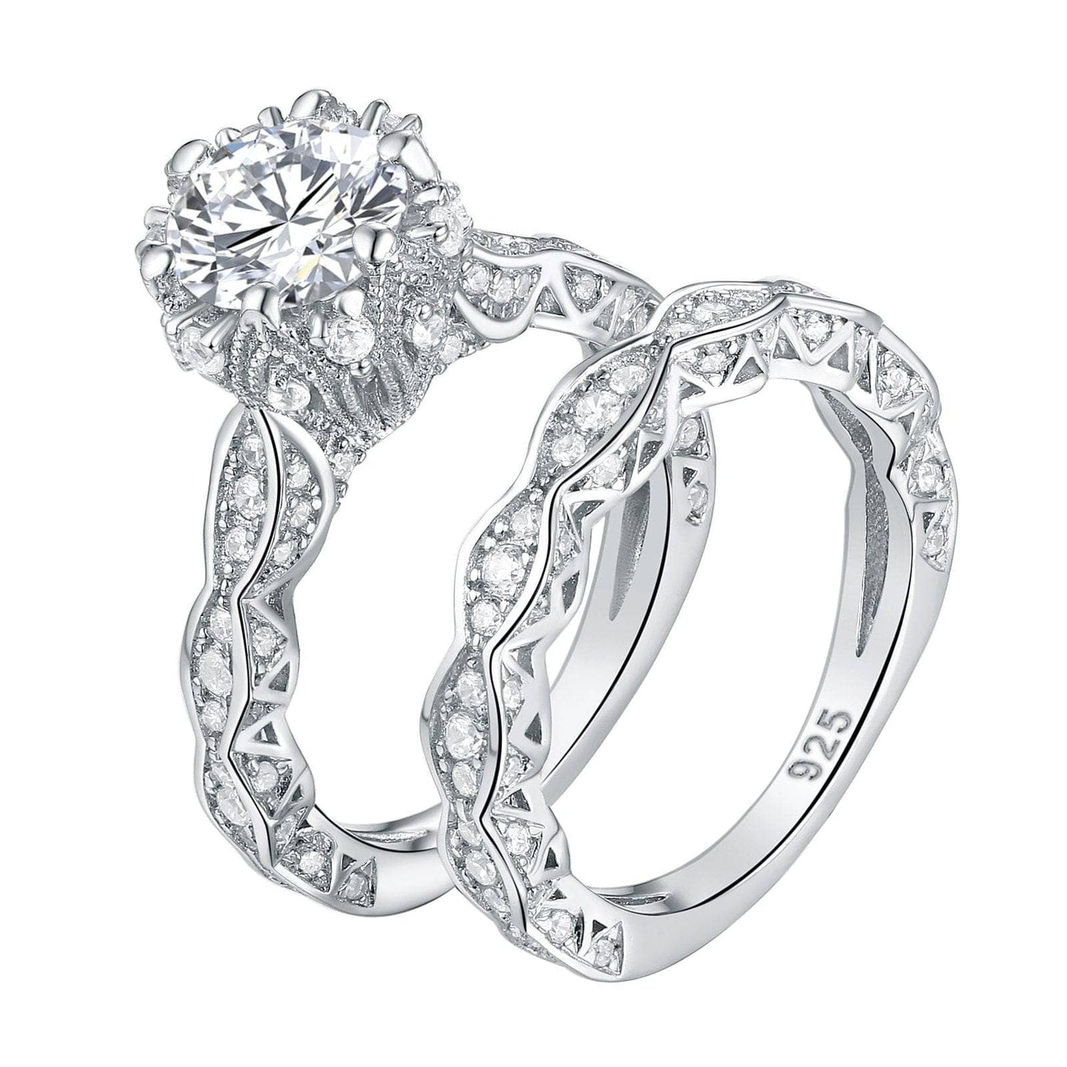 2.6Ct White Round Cut Created Diamond Ring Set-Black Diamonds New York