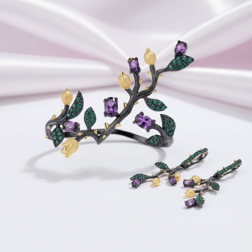 2.72Ct Amethyst Jewelry Set-Black Diamonds New York