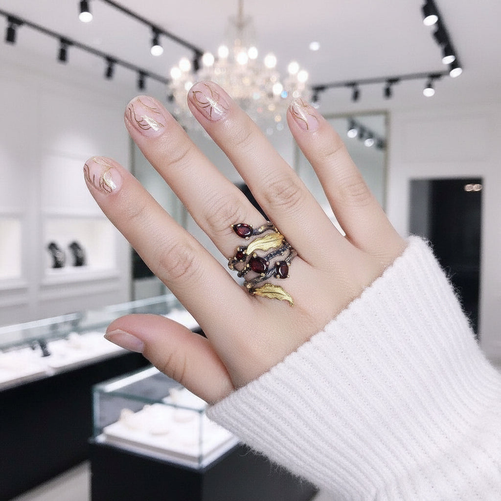 2.75Ct Red Garnet Gemstone Ring-Black Diamonds New York
