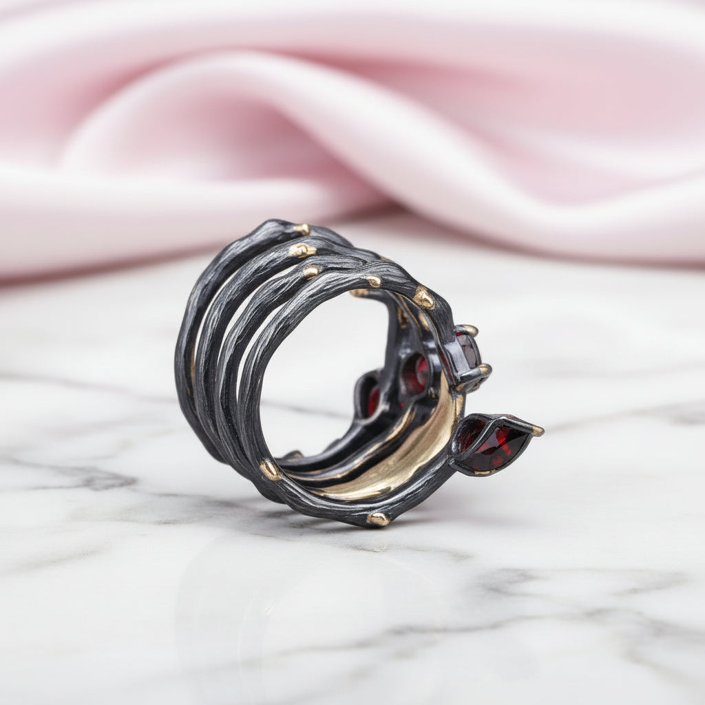 2.75Ct Red Garnet Gemstone Ring-Black Diamonds New York