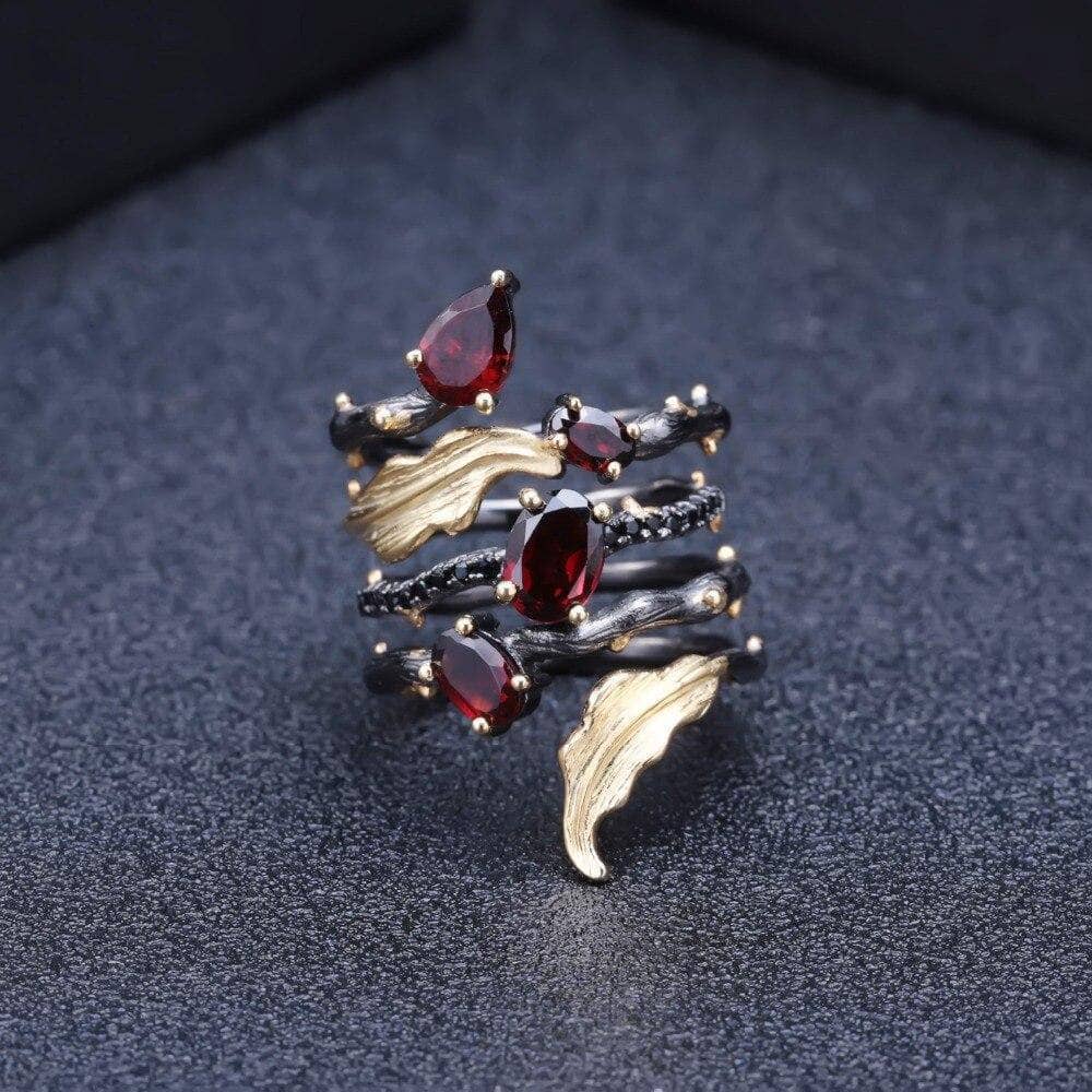 2.75Ct Natural Red Garnet Gemstone Rings-Black Diamonds New York