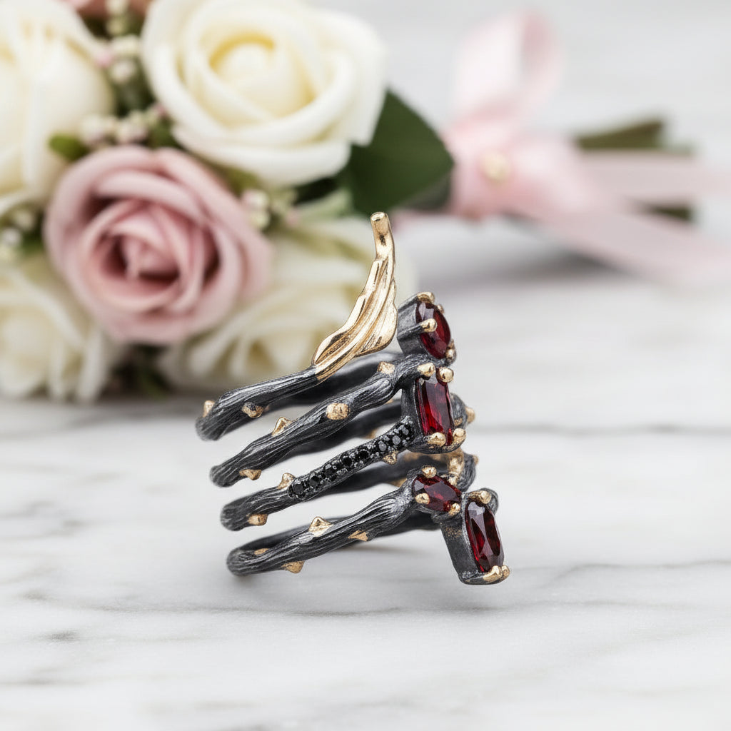 2.75Ct Red Garnet Gemstone Ring-Black Diamonds New York