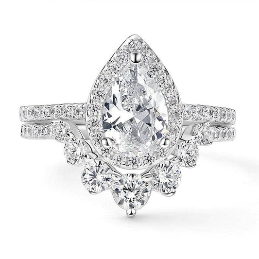 2.7Ct Halo Pear Cut Created Diamond Engagement Ring Set-Black Diamonds New York