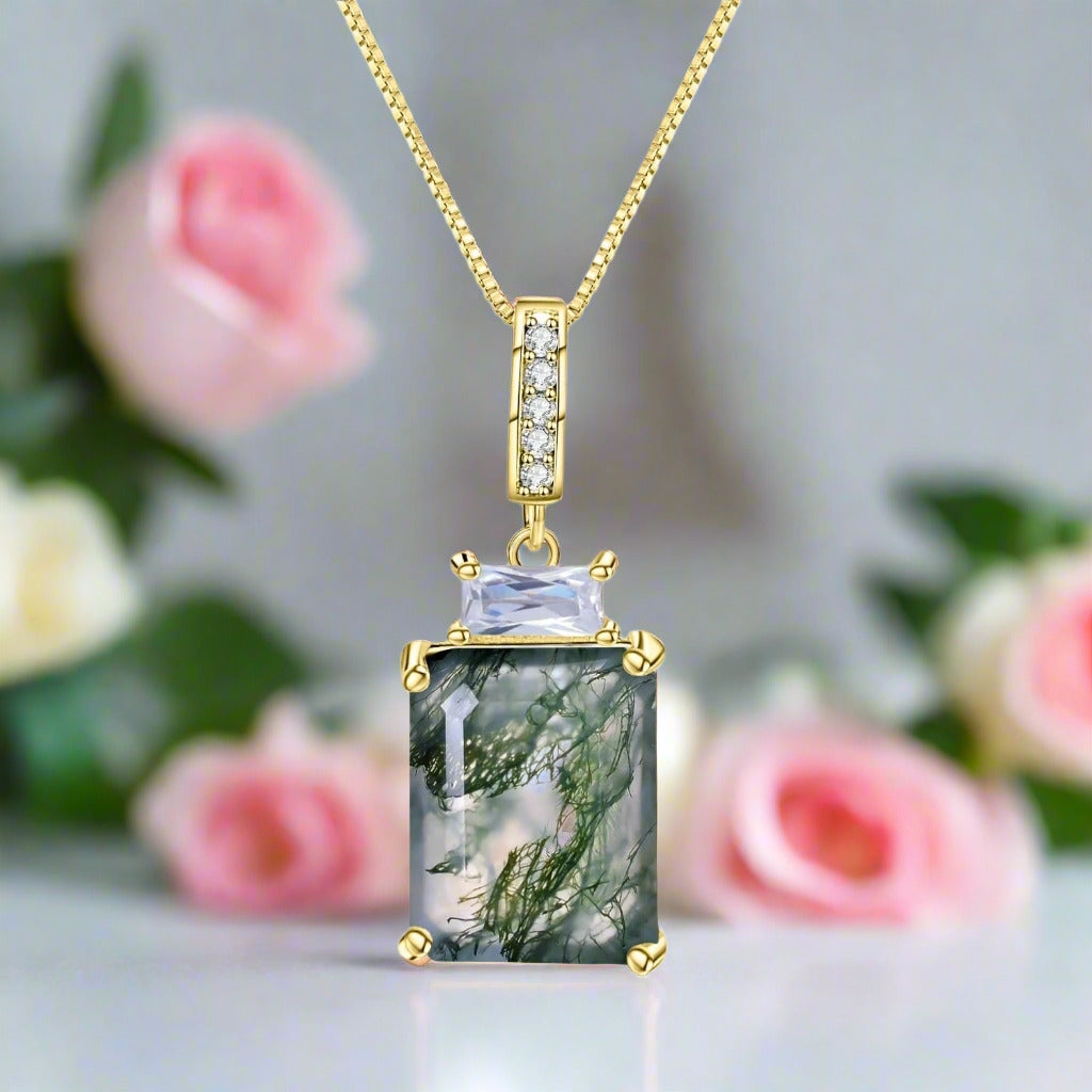 2.94 Ct Natural Moss Agate Classic Necklace-Black Diamonds New York