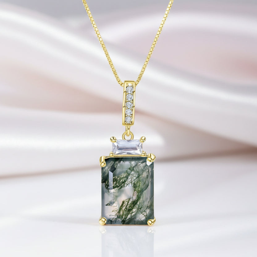 2.94 Ct Natural Moss Agate Classic Necklace-Black Diamonds New York