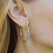 2.94 Ctw Oval Sky Blue Topaz Hoop Earrings-Black Diamonds New York